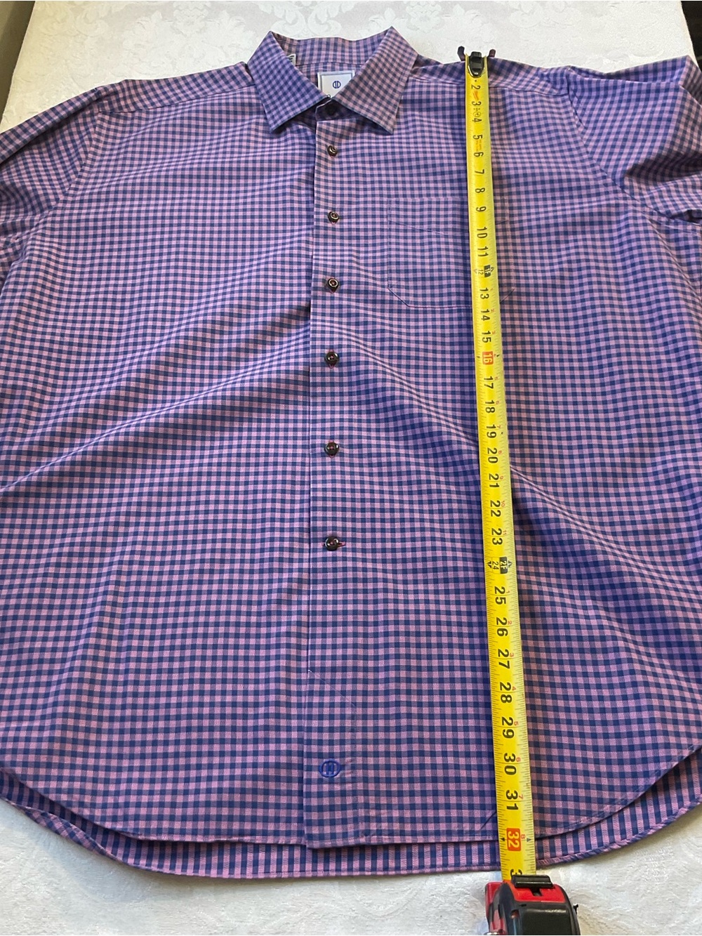David Donahue Gingham Plaid Dress Shirt Mens Size XXL Pink Blue Cotton Luxury - Picture 5 of 9